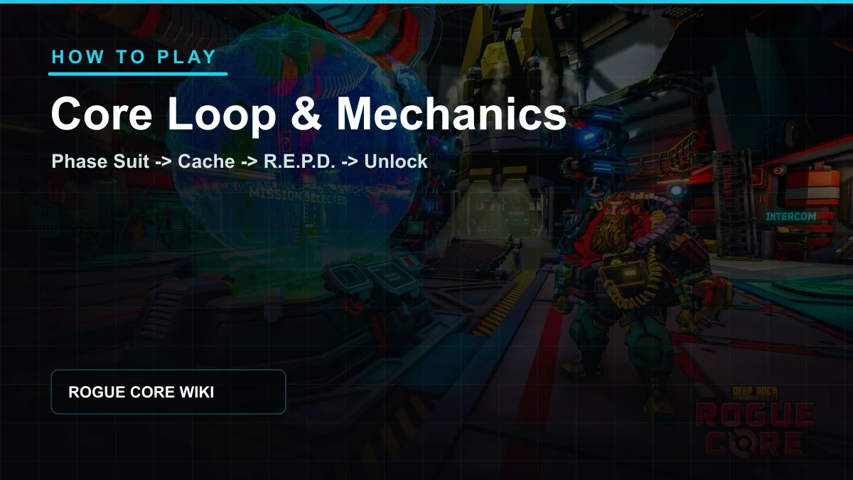 Deep Rock Galactic Rogue Core core loop guide cover showing the RV-09 Ramrod mission interface